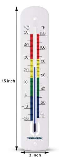 15 Inch Large Numbers Outdoor Thermometer - Waterproof Decorative Wall Thermometer, Big Easy Read Dial with °C/°F Scale, Accurate for Patio Garden Pool Home - color: Multicolor