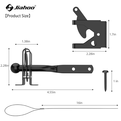 Self Locking Gate Latch with Spring Cable Pull, Automatic Lever Latch | For Wooden Fence, Door Latch Hardware for Outdoor Fence, Secure Pool, Garden, Shed, Cage, Black Finish