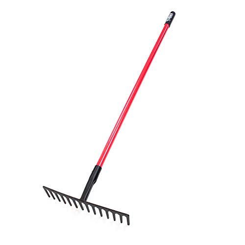 14-Tine Level Head Rake | 60" Fiberglass Long Handle 16" Wide Head Garden Rake Heavy Duty Metal Tool for Soil Leveling, Spreading Mulch Gravel and Thatch | 100% Made in USA | Heavy Duty Metal Garden Rake for Soil Leveling, Spreading Mulch, Gravel and That