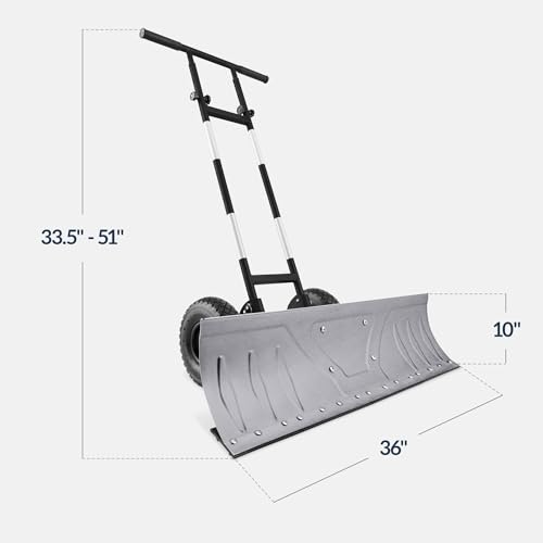 Best Choice Products 36in Galvanized Blade Heavy-Duty 2-Wheel Snow Pusher Hand Plow for Snow Removal w/Wheels, Adjustable Handle, Blade Angle - Silver - color: Silver, size: 36in w/Wheels