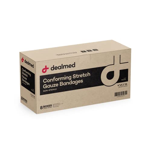 Dealmed Stretch Gauze Bandages 4 in - Non-Sterile Latex Free - 96 Rolls | Polyester Fabric, Self-Adhering, Nonstick Mesh, 4.1 yd Length, Conforming Wrap, For Arms And Legs, White, Case Pack - size: 4 Inch (Case), style: Non-Sterile