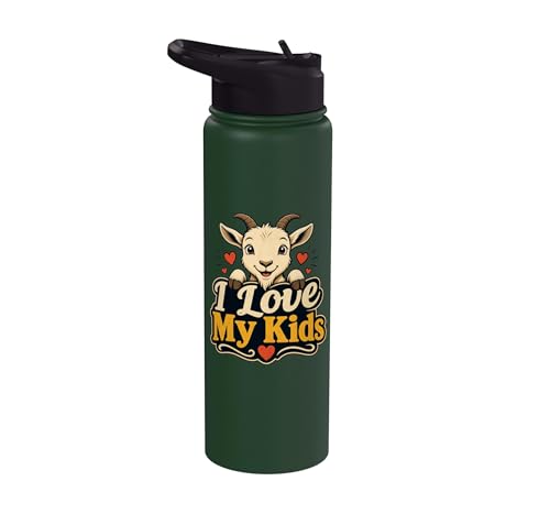 Goat Lover Farm Kids Animal Heart Cute Stainless Steel Insulated Water Bottle - color: Dark Green