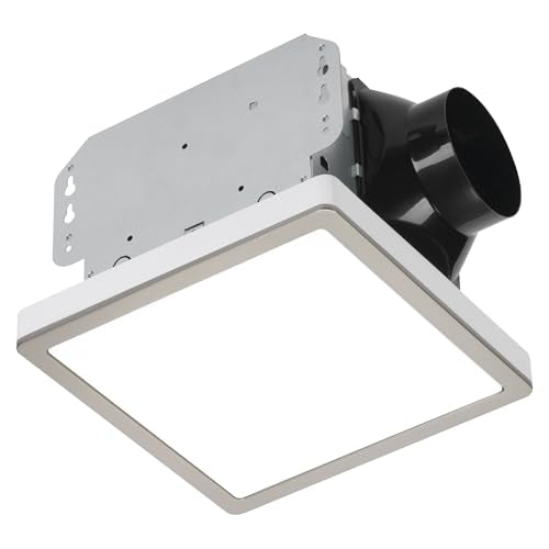 Homewerks 7105-12-BN Bathroom Fan with Light 100-CFM 2 Sones Square Ventilation Fan Dimmable LED Light and Magnetic Trim Ring Brushed Nickel - color: 100 CFM Brushed Nickel Square