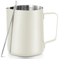 Milk Frothing Pitcher Stainless Milk Cup with Art Pen (White, 600, Milliliters) - color: White