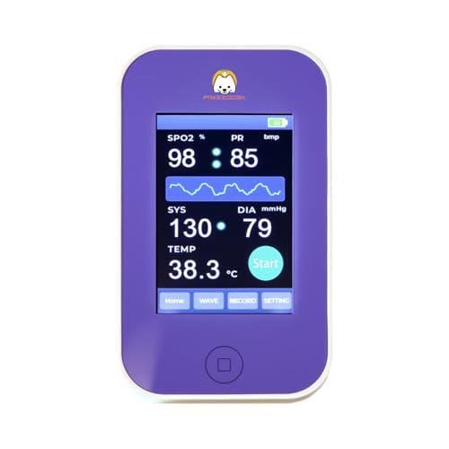 Veterinary Pet Vital Signs Monitor, Rechargeable Touch Screen Pet Health Detector, Accurately Monitor SpO2, Pulse Rate, Temperature & Blood Pressure for Dogs Cats