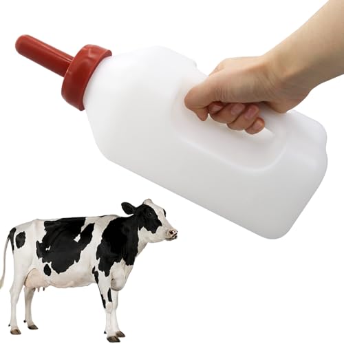 Calf Bottle with Hand Grip Handle and a Replacement Nipple, 2 Quart Calf Milk Feeder Nursing Feeding Bottle, Red, Natural Rubber Nipples - size: 32 Count (Pack of 2)