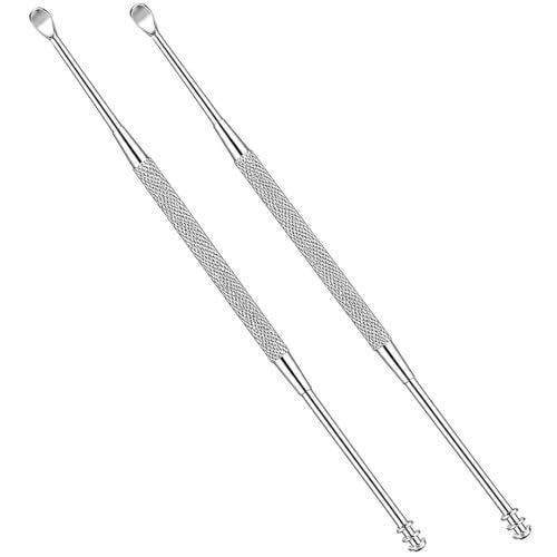 2 Pack - Stainless Steel Ear Spoon Portable Double-Ended Ear Pick Ear Wax Removal Tools Cleaning Ear Cleaner Spoon Spiral Ear Clean Tool