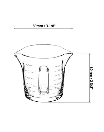 QWORK Espresso Shot Glass with Handle, 4 Pack 3-Ounce Double Spout Glass Measuring Cup Triple Pitcher Milk Cup with Two Scales (OZ&ML)