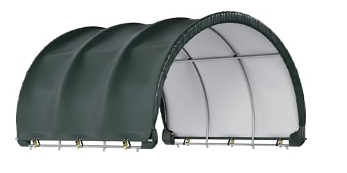 Polar Aurora 10'x10' Corral Shelter, Heavy Duty Round Style Canopy, Waterproof and UV Treated Canvas Cover, Easy Assembly Stable and Agricultural Storage and Shade Shed Kit for Livestock, Green - size: 10x10 FT