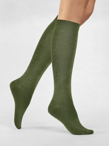 COTTON DAY Women's Soft Combed Cotton Knee High Socks Seamless Toe 3 Pack - color: Green 3 Pack, size: Medium-Large