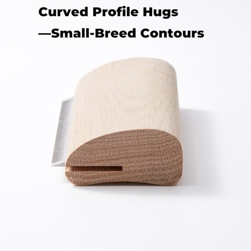 French Bulldog Brush for Shedding, Palm-Grip Wooden Grooming Comb | Fine Stainless Steel Teeth, Curved Body For Short Coats, Face, Neck And Chest Grooming, Bath And Dry Use