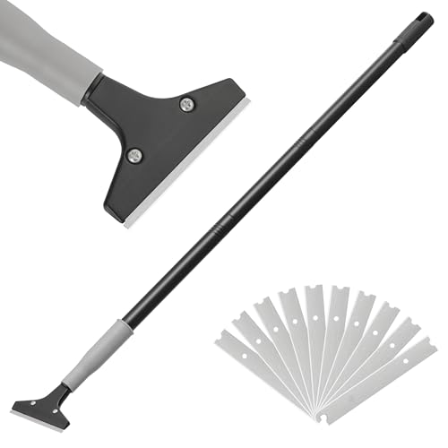 Luvenia Heavy Duty 4-Inch Razor Blade Floor Scraper, 50-Inch Long Handle | 10PCS Extra Metal Blades, Razor Scraper for Cleaning Glass, Windows, Showers, Tile, Ceilings - size: 50in
