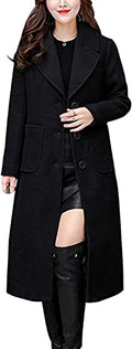 chouyatou Women's Big Notch Lapel Single Breasted Mid-Long Wool Blend Coat - color: Black, size: Small