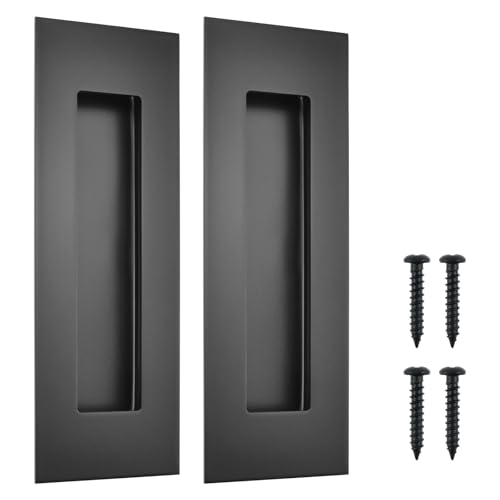 6 Inch Sliding Closet Door Handles, 2 Pack | Stainless Steel Recessed Finger Flush Pulls, Rectangular Matte Black Pocket Door Handles for Closet Doors Sliding Barn Doors - size: 6"×1.97" (L×W)