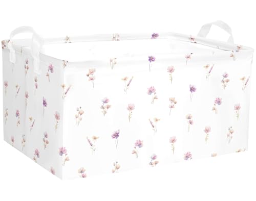 Wild Flowers Shelf Basket Floral Baby Shower Basket for Kids Girls Room Rectangle Clothes Toys Cube Storage Basket (Flowers) - color: Wild flower