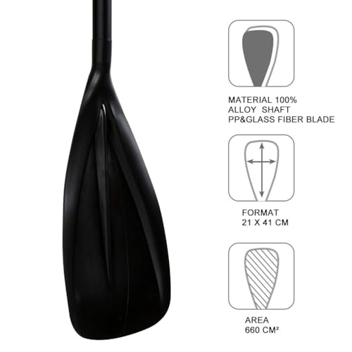 Karltion SUP Paddle - 3-Piece Adjustable Aluminium SUP Paddle with Glass Fiber Blade for Surfing, Floating, Water Sports - color: Black and Black