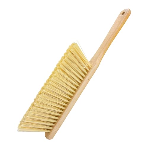 Wooden Dust Brush, 14 Inch Bench Brush Horse Hair Brush Hand Broom Counter Duster, Soft Bristle Dust Brush Whisk Broom Upholstery Cleaning Tool for Car Home Workshop (Yellow) - color: Yellow