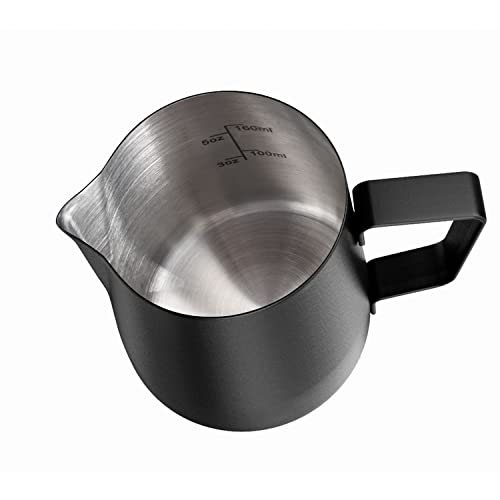 HULISEN Milk Frothing Pitcher, 6.8oz/200ml Stainless Steel Frother Cup | Small Steaming Pitcher for Espresso Machine, Latte Art Pour Cup, Measurement Markings, Dishwasher Safe, Black - size: 6.8 Ounces