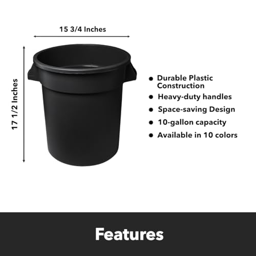 Feed and Seed Storage Container, 10 Gallon Black Round Commercial Trash Can/Ingredient Bin, Food Storage Plastic Bin, Use in Agricultural, Gardening, or Household - color: Black, size: 10 Gallon Container Only