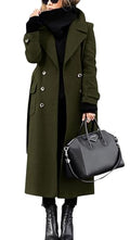 chouyatou Women's Winter Double Breasted Wool Coat Business Casual Long Winter Pea Coat with Belt - color: Army Green, size: Large