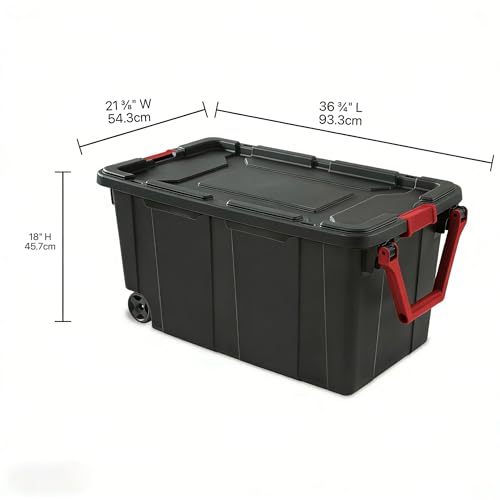 40-gallon wheeled plastic storage boxes with handles, black, 2-pack