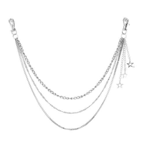 Layered Wallet Chain, Pants Chain for Men and Women | Layered wallet and pants chains for men and women to style jeans with punk, Y2K, biker, and streetwear looks. - color: Starlight Silver - Star Triple
