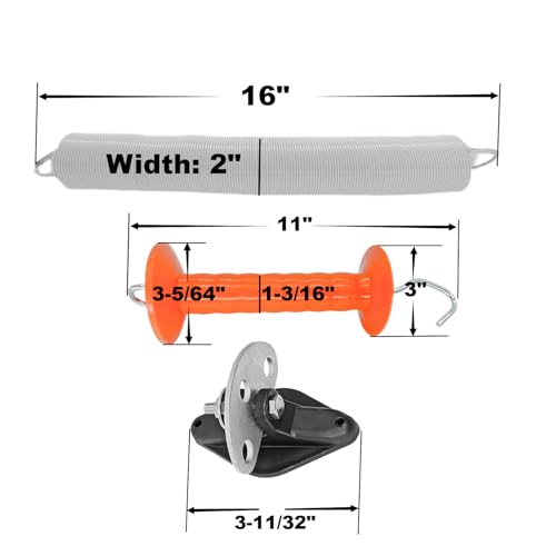 24ft Electric Fence Gate Handle Kit with Spring & 3-Way Anchor | Open/close without power off. Spring stretches 24ft no sag. Conductive coating