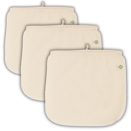 Reusable Jelly Strainer Bags - 100% Organic Cotton Juice Strainer Bags - Large, Reusable, Washable, and Biodegradable Kefir, Kava, Pulp & Yogurt Strainer Bags (3 Medium - 12"x12") - size: 3 Medium: 12"x12"