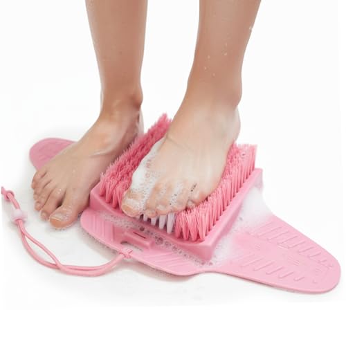 Efforest Shower Foot Scrubber Mat with Pumice Stone - Cleans, Smooths & Removes Dead Skin on Foot Without Bending, Foot Callus Remover with Non-Slip Suction Cups (Pink) - color: Pink