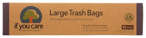 If You Care Large Trash Garbage Bags with Drawstring, Made of Recycled Material for Garbage and Waste, Heavy Duty – 10 Count, 30 Gallon