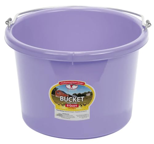 Little Giant® Plastic Animal Feed Bucket | Round Plastic Feed Bucket with Metal Handle | Made in USA | 8 Quarts | Lavender - color: Lavender