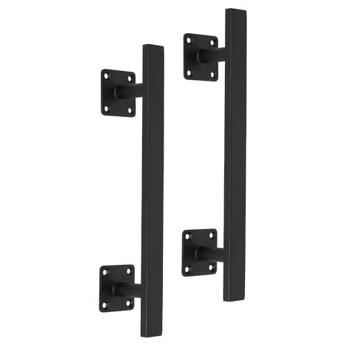 12'' Black Square Heavy Duty Metal Barn Door Handles and Pulls Pack of 2, Outdoor Fence Shed Gate Handle, Rustic Farm Garage Door Handles, Interior Closet Door Pulls