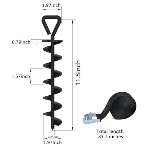 Eurmax USA 4 Pack Heavy Duty Ground Stakes,Industrial Grade Spiral Steel Screw-in Trampoline Anchors with 4 Reinforced Straps,High Wind Stabilizing Kit for Dog Tie-Out,Canopies,Sheds,Swing Sets,Black - color: Black, style: Triangle Head Pro