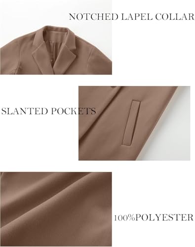 Women's Winter Wool Coat Notch Lapel Single Breasted Casual Mid Long Pea Trench Coat - color: Light Brown, size: Small