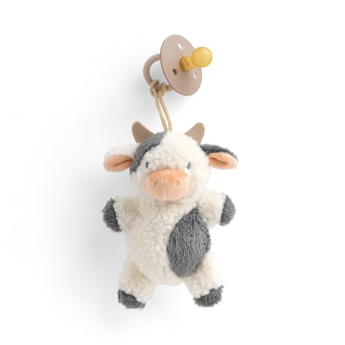 Itzy Ritzy Pacifier & Lovey Set - Natural Rubber Pacifier with Plush Cow | Natural Rubber Pacifier with Detachable Bear Lovey, Soft Cotton Fabric, Large Vent Holes, and Soothing Comfort for Babies - color: Cow
