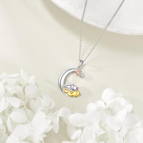Snake Moon Necklace - 925 Sterling Silver Moon Pendant Necklace - Snake Jewelry for Women - style: Cat