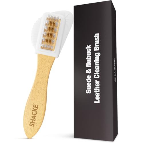 Suede Brush with Wood Handle – Nubuck Cleaner & Suede Shoe Brush | Suede Shoe Brush & Suede Cleaner — Rubber Bristles, Welts, Nylon/Brass Lift Dirt from Shoes, Boots, Bags & Purses - size: 2 - Suede Brush w/ Wood Handle