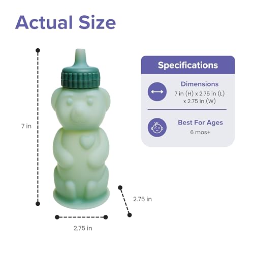 TalkTools Honey Bear Silicone Straw Cup, Dishwasher Safe Baby Drinking Bottle, Premium Food-Grade Material, Honeybear Sippy Cup for Ages 4+ Months, Kids and Toddlers (Single 8oz) (Sage) - color: Sage