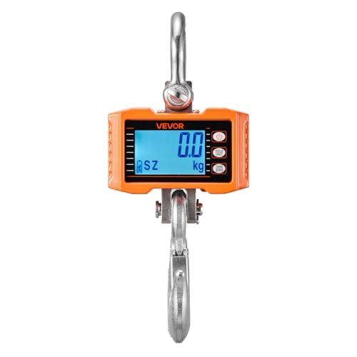 VEVOR Digital Crane Scale, 4400 lbs/2000 kg Max Capacity, Heavy Duty Industrial Hanging Scale with Cast Aluminum Case & LCD Display, 1 lbs Division & 3 Unit Switch, Remote Control for Garage Factory - style: 4400BLS