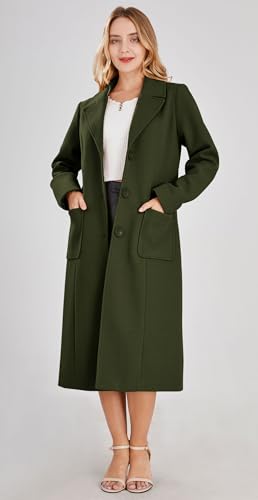 chouyatou Women's Big Notch Lapel Single Breasted Mid-Long Wool Blend Coat - color: Army Green, size: Large