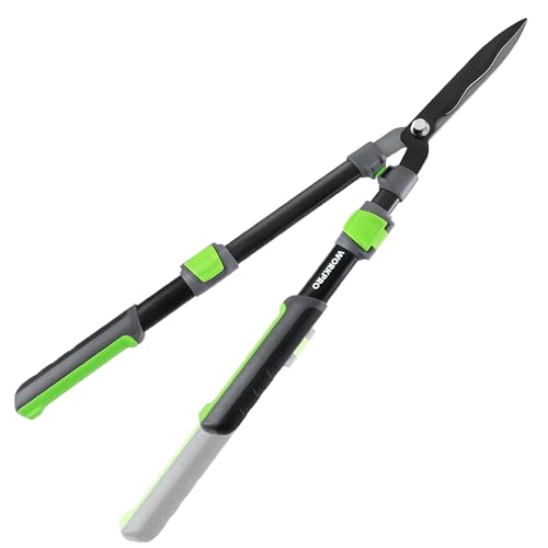 WORKPRO Extendable Hedge Shear, 25"-33" Manual Hedge Clipper/Bush Cutter | Gardening Shears with Steel Wavy Blade, Shock Absorbing Bumper, Ergonomic Handle for Pruning Borders & Shrubs - size: 25"-33"