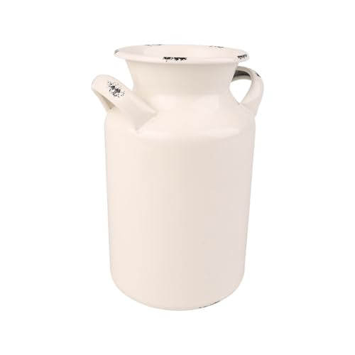 Shabby Chic Classy Designed White Milk Can Galvanized Finish Metal Vase Country Rustic Primitive Decorative Flower Holder for Home Office Garden, 7.87" H