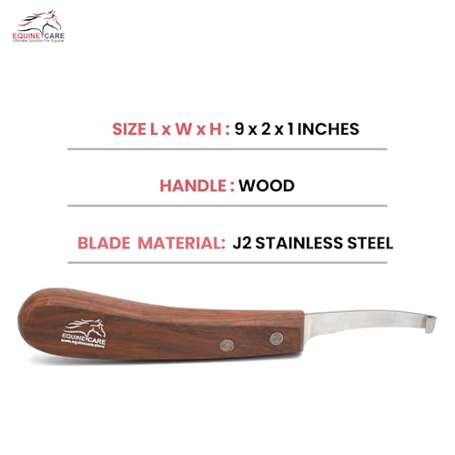 Equine Care Left-Handed Short Blade Hoof Knife for Horse Hoof Trimming | Short Farrier Hoof Knife: J2 stainless steel, compact curled tip and dual-riveted wood handle; right- or left-handed - style: Left Handed