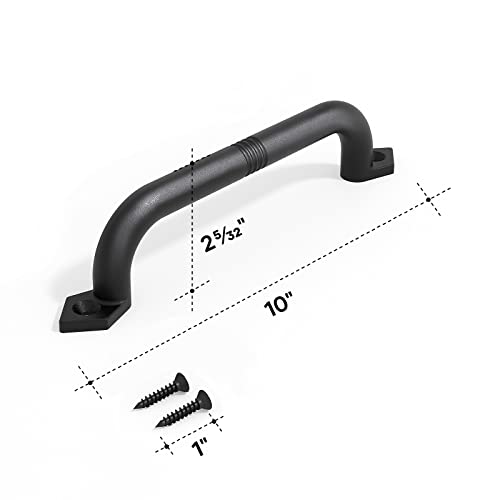 10" Barn Door Pull Handle, Gate Handles, Rustic Black Aluminum Grab, Easy Install