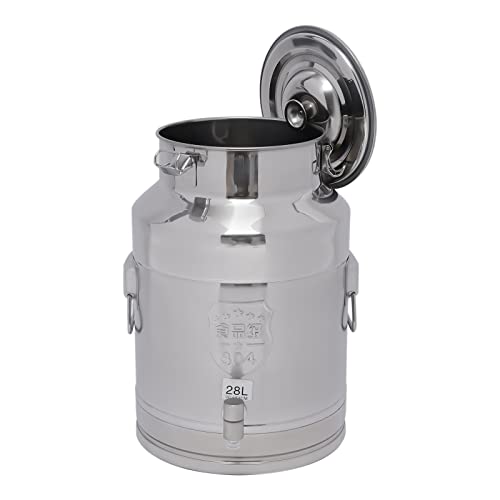 Stainless Steel Sealed Milk Barrel with Spigot，28L/7.39Gallon Large Milk Bucket Wine Can Pail Tote Tank with Sealed Lid & Handle for Milk Wine Oil Liquid Tranport Storage Container - size: With Spigot