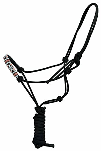CHALLENGER Horse Nylon Beaded Noseband Braided Black Mule Tape Rope Halter Lead Rope 606200 - color: Aztec
