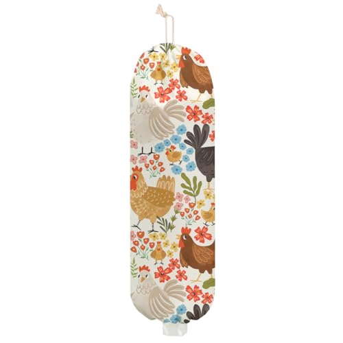Chicken Plastic Bag Holder, Flower Wall Mount Grocery Bag Holder | Plastic Storage bag, Pull Rope Free Adjustment, Plastic Bag Holders for Grocery Bags, Plastic Bag Dispenser for Home Kitchen - color: multicolour 0485