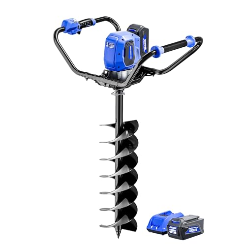Wild Badger Power 40V Cordless Electric Earth Auger Post Hole Digger Kit | 8-in by 31-in brushless auger with 66 ft-lb torque, 2 speeds, reverse and anti-kickback; 4.0Ah battery and charger included.