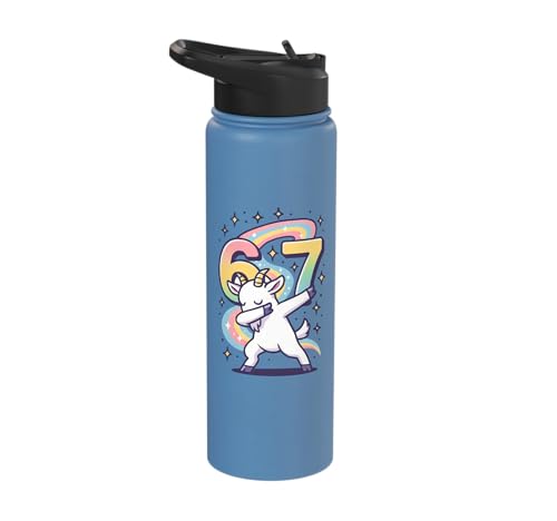 Magical Rainbow Dabbing Goat Funny Six Seven Meme Kids Teens Stainless Steel Insulated Water Bottle - color: Light Blue