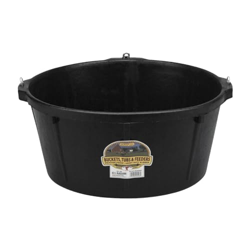 Little Giant® Heavy Duty Rubber Tub with Hanging Hooks | Durable Rubber Feed Pan | Horse Feed Bucket | 6.5 Gal